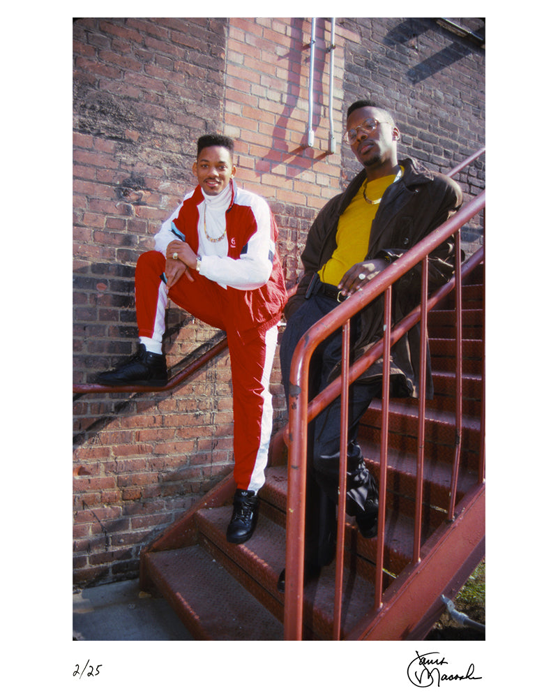 Jazzy Jeff & The Fresh Prince in a stairwell, 1989 by Janet Macoska – Limited Edition Print.