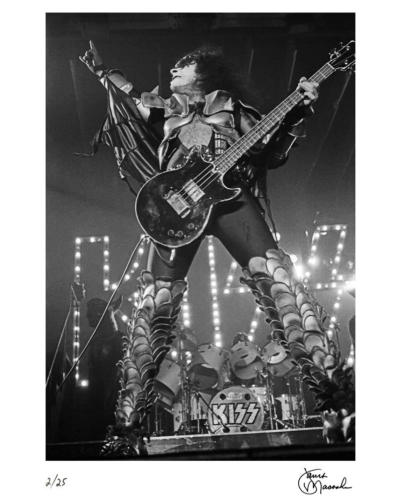 Gene Simmons performing in Cleveland, 1979 by Janet Macoska – Limited Edition Print.