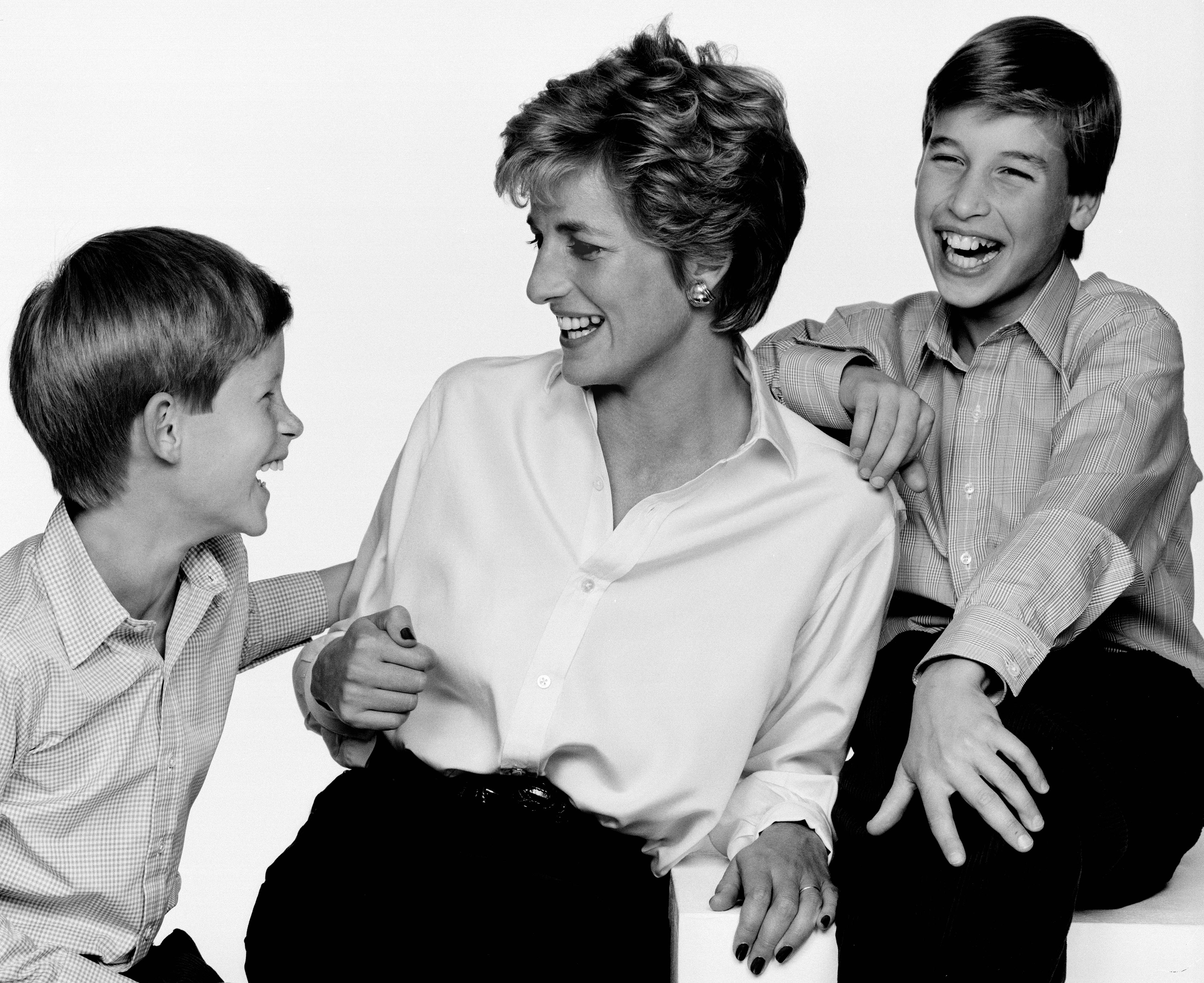 Diana, William, and Harry sitting for a portrait, 1994 — Limited Edition Print - John Swannell
