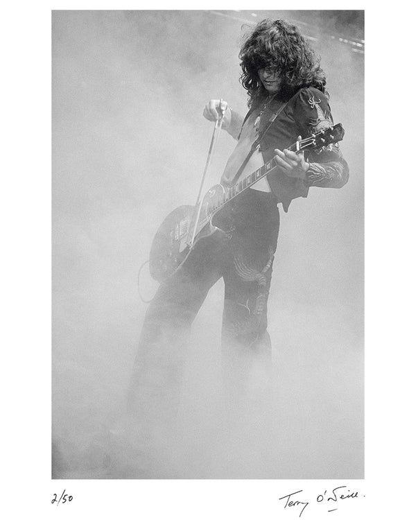 Jimmy Page at Earls Court Exhibition Centre, 1975 — Limited Edition Print - Terry O'Neill