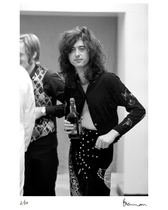 Jimmy Page backstage at Olympia Stadium, 1975 — Limited Edition Print - Michael Brennan