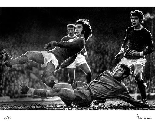 David Payne in this First Division game at Old Trafford stadium in Manchester, 1970 — Limited Edition Print - Michael Brennan