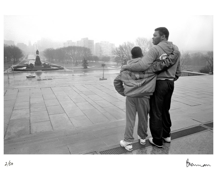Jimmy Young & his son on the Rocky steps, 1991 — Limited Edition Print - Michael Brennan