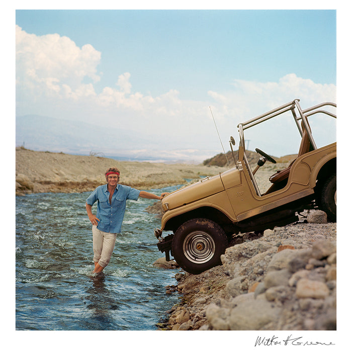 Steve McQueen with his CJ5 Jeep, 1969 — Limited Edition Print - Milton H. Greene