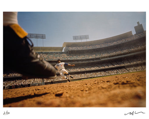 Willie Davis sliding into second base, 1965 — Limited Edition Print - Neil Leifer