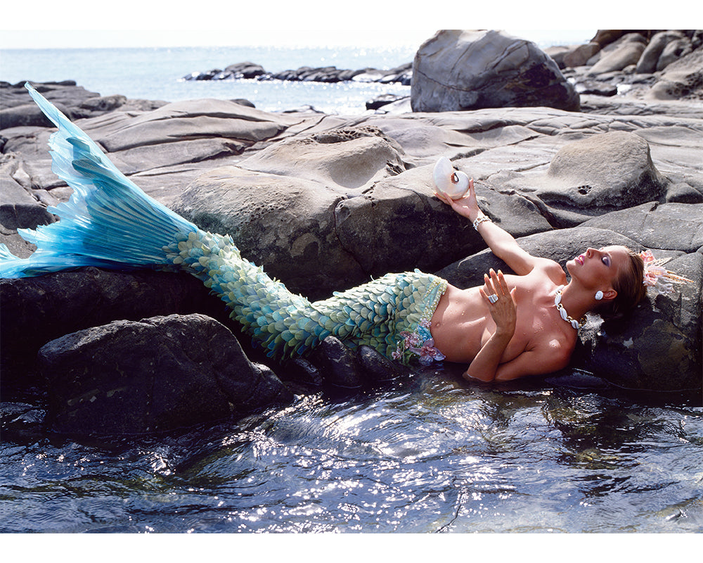 Deborah Harris in a mermaid's tail, 1990 by Norman Parkinson – Limited Edition Print.