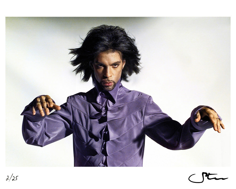 Prince posing in a purple shirt, 1999 by Steve Parke – Limited Edition Print.