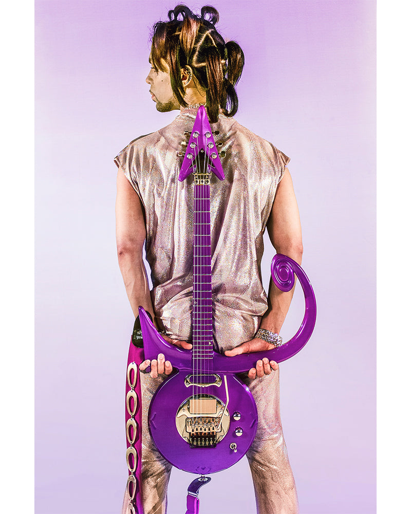 Prince with his signature guitar behind his back — Limited Edition Print - Steve Parke