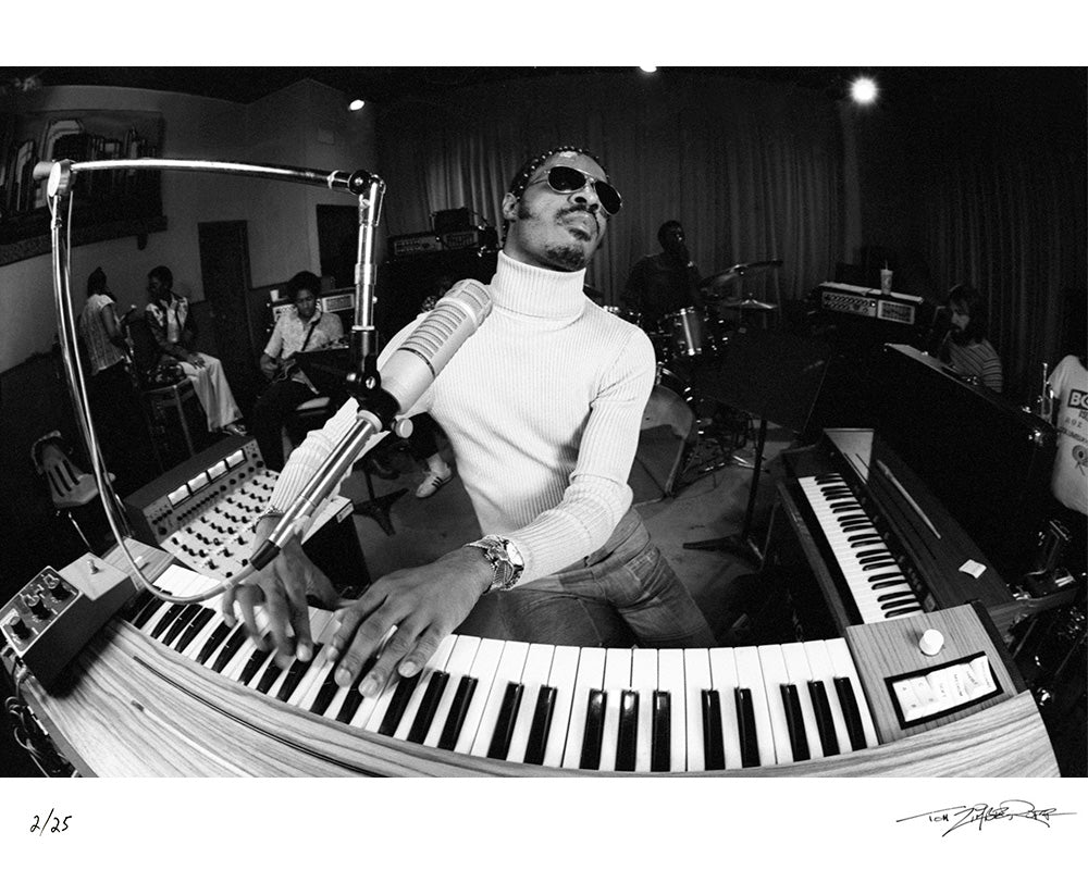 Stevie Wonder in Rehearsal at Motown Records, 1974 by Tom Zimberoff – Limited Edition Print.